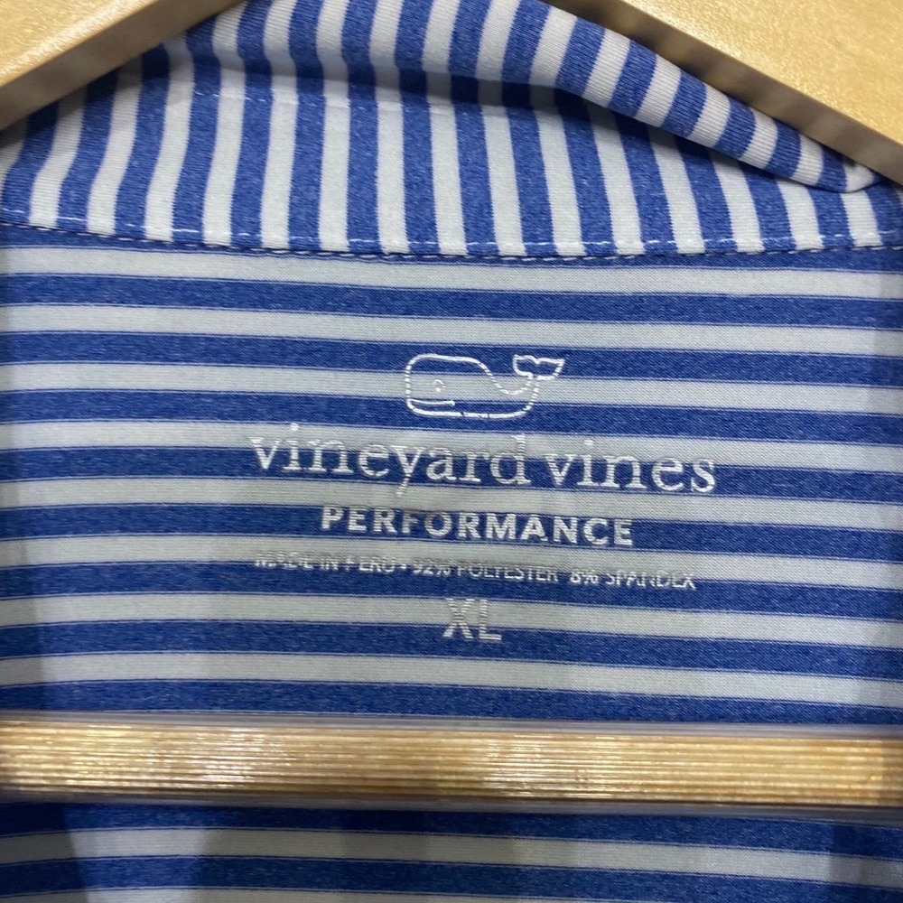 Vineyard Vines Performance Polo XL Blue White Striped Short Sleeve Golf Shirt - Picture 3 of 6